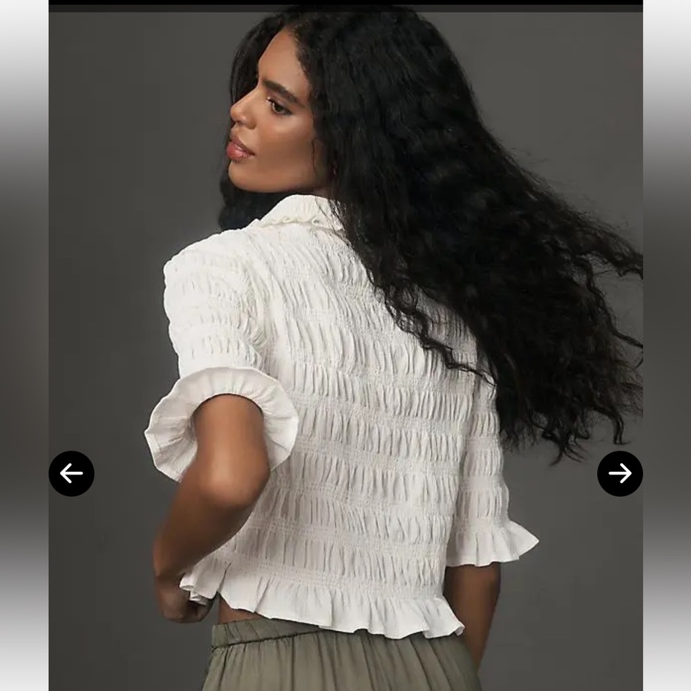 Anthropologie Maeve Button Front Smocked Top White Size Medium - Picture 3 of 7